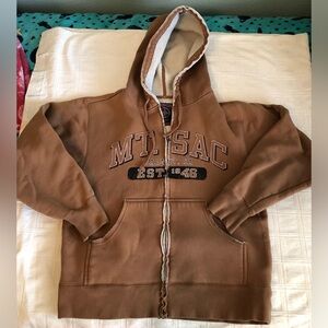 vtg Jansport Mt Sac College Brown zip hoodie faux sheep inside mens Small